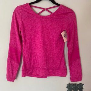 REEBOK Girls Medium 10 12 LS cross back tee Berry Blast NWT Speedwick